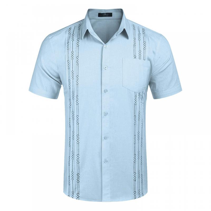 Camicia da spiaggia cubana da uomo, a maniche corte, in lino, con tasca, 42802648Z