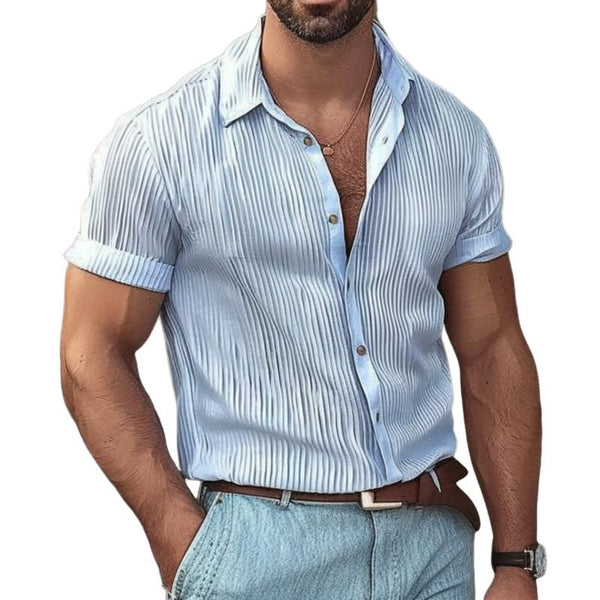 Men's Casual Solid Color Pleated Short Sleeve Shirt 64493483TO