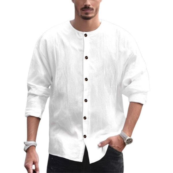 Men's Casual Solid Color Single-Breasted Long-Sleeved Shirt 03997984Y