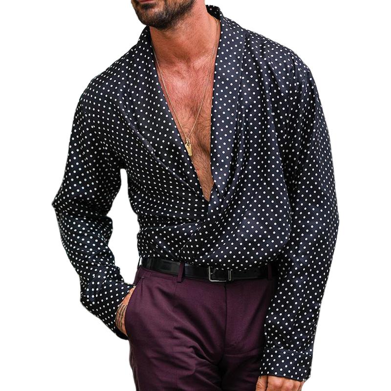 Men's Polka Dot Lapel Casual Long Sleeve Shirt 93557194U