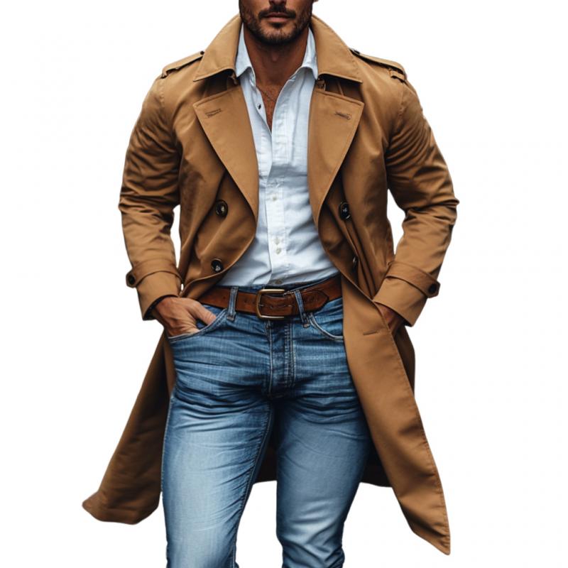 Men's Classic Cotton Lapel Double-breasted Mid-length Trench Coat 13011562M