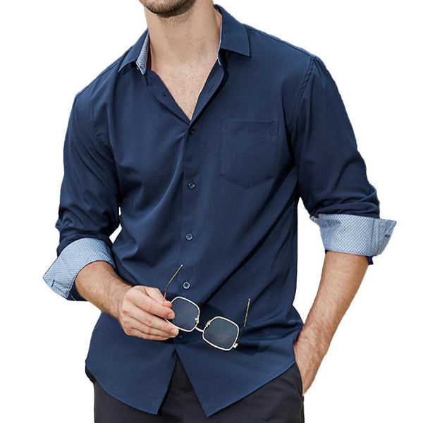 Men's Colorblock Lapel Long Sleeve Casual Shirt 90221718Z