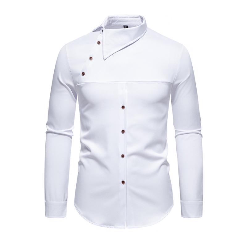 Herren Casual Revers schräge Knopfleiste Asymmetrisches Slim Fit Langarmhemd 50452395M