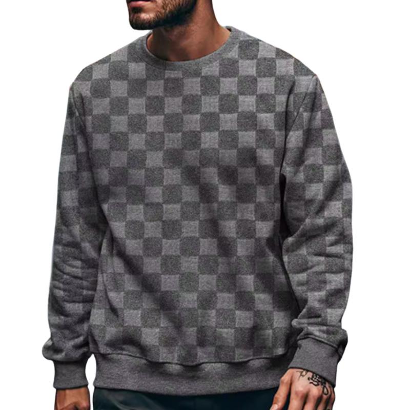 Men's Solid Color Loose Checkerboard Sweatshirt 59870324X