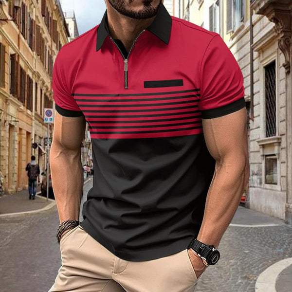 Men's Colorblock Striped Lapel Short Sleeve Casual Polo Shirt 69075352Z