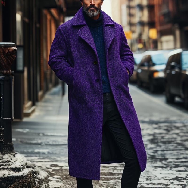 Men's Retro Trendy Knee-length Purple Woolen Coat 09434651F