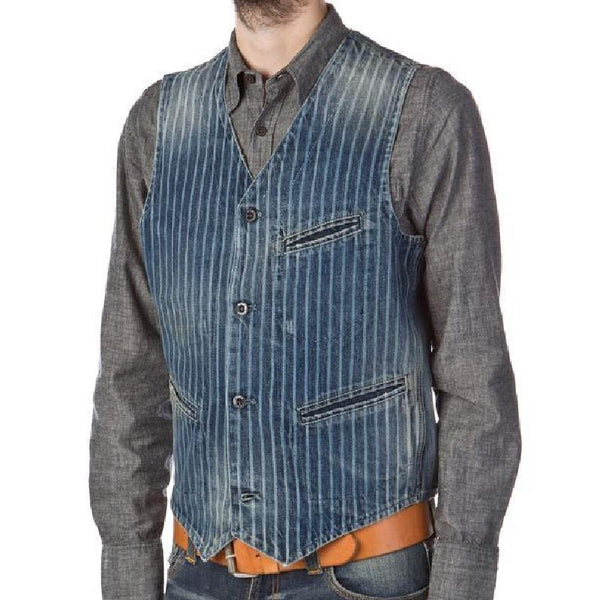 Men's Classic Vintage V-Neck Denim Vest 40279542F