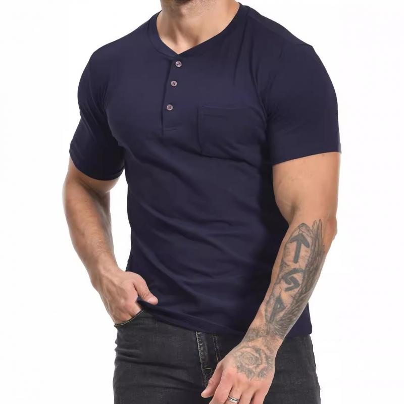 Men's Casual Henley Collar Short Sleeve T-Shirt 61044527Y