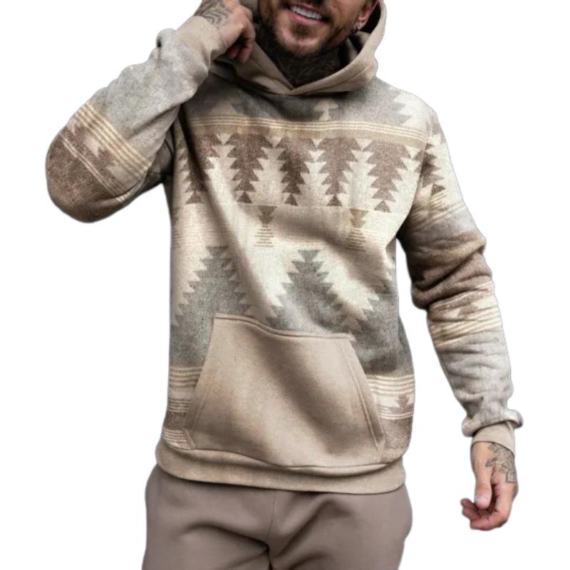 Men's Retro Casual Ethnic Style Geometric Print Hoodie 07222254TO