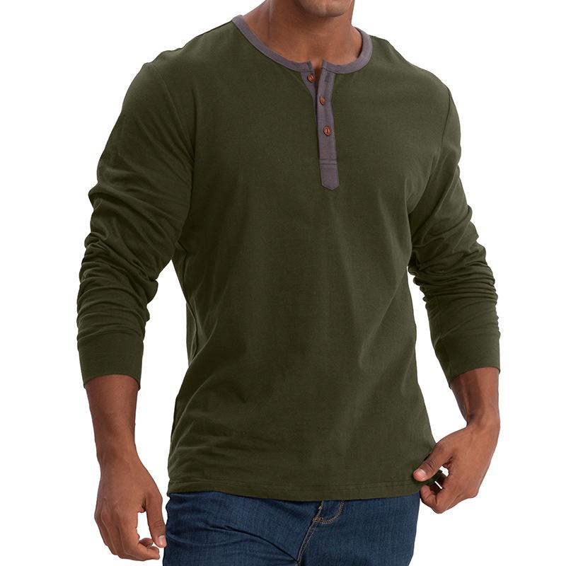 Men's Casual Colorblock Round Neck Button Neck Long Sleeve T-Shirt 30916232Y