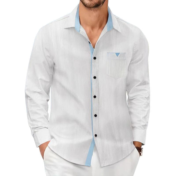 Men's Colorblock Lapel Chest Pocket Long Sleeve Shirt 46290812Y