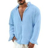 Men's Loose Striped Lapel Long Sleeve Shirt 92359154Z