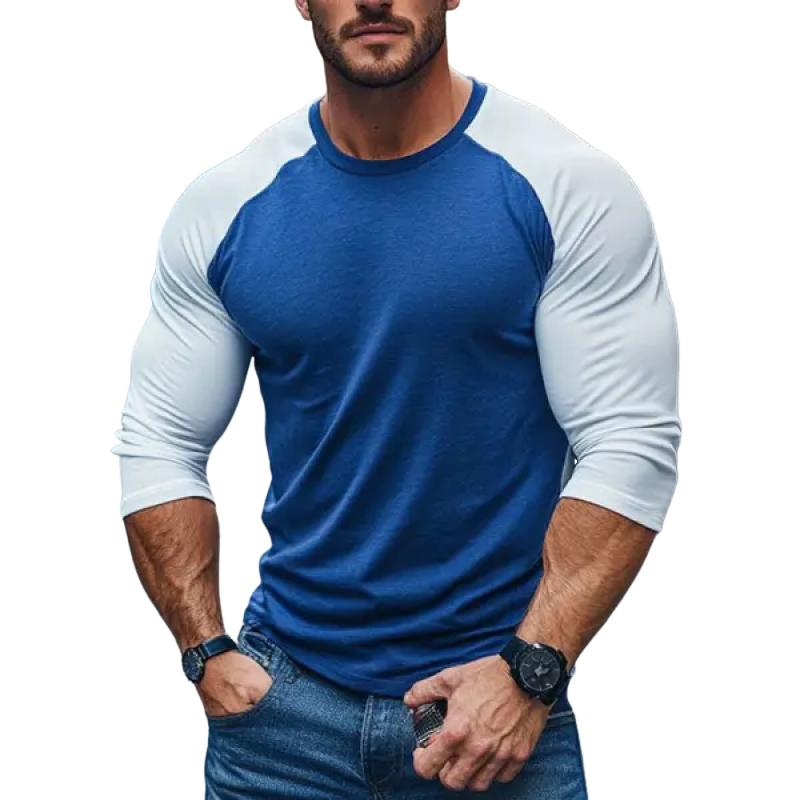 Men's Fashion Colorblock Raglan Sleeves Round Neck Slim Fit Long Sleeve T-Shirt 09166785Y