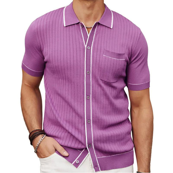 Men's Casual Lapel Single-Breasted Short-Sleeved Knitted Polo Shirt 73540044M