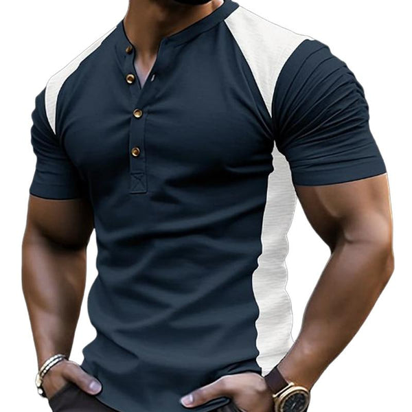 Men's Colorblock Button Henley Collar Short Sleeve T-Shirt 93629526Y