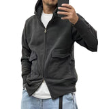 Men's Casual Solid Color Fleece Large Pocket Zipper Loose Hoodie Jacket 62501595M