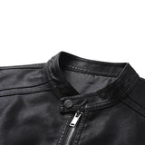 Men's Black Zippered Leather Motorcycle Jacket 42117242U