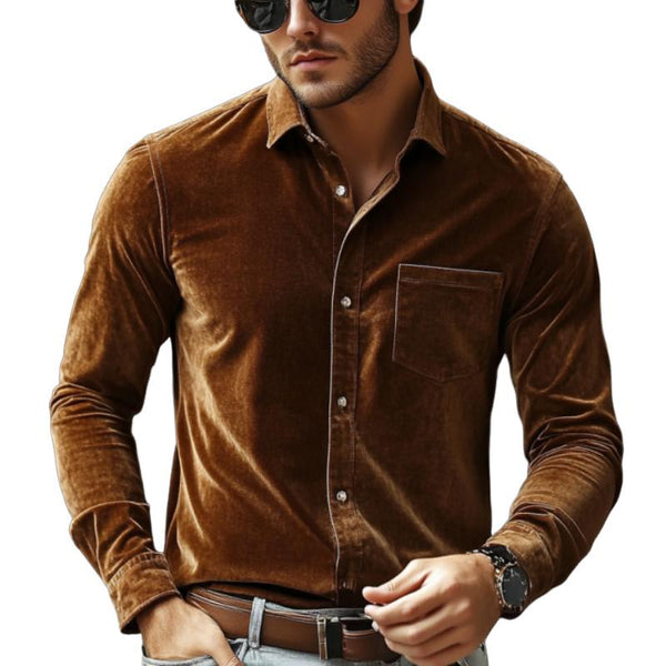 Men's Classic Casual Pocket Slim Fit Velvet Long Sleeve Shirt 60421935K