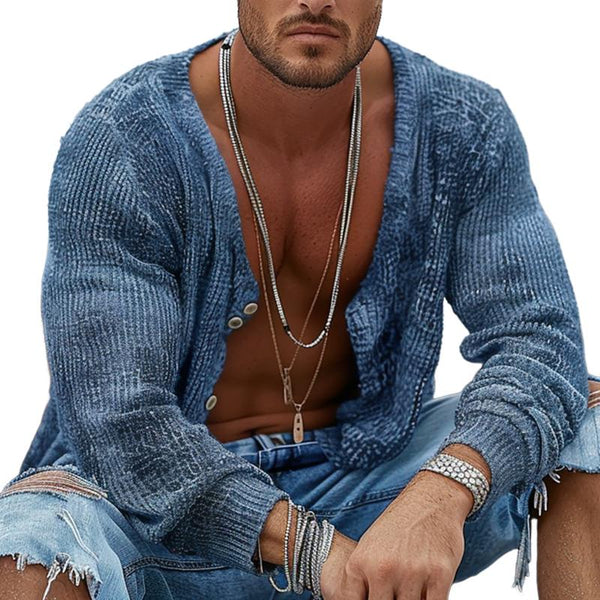 Men's Solid Color Knitted Single Breasted Cardigan 03932967X