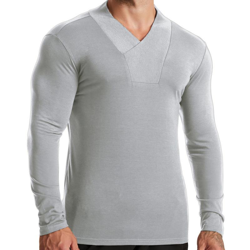 Men's Casual Solid Color V Neck Slim Long Sleeve T-Shirt 51296830M
