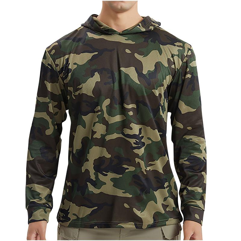 Men's Casual Outdoor Camouflage Quick-drying Long-sleeved Hooded T-shirt 45228692M