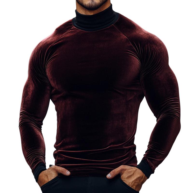 Men's Retro Casual Velvet Half Turtleneck Long Sleeve T-Shirt 83888940TO