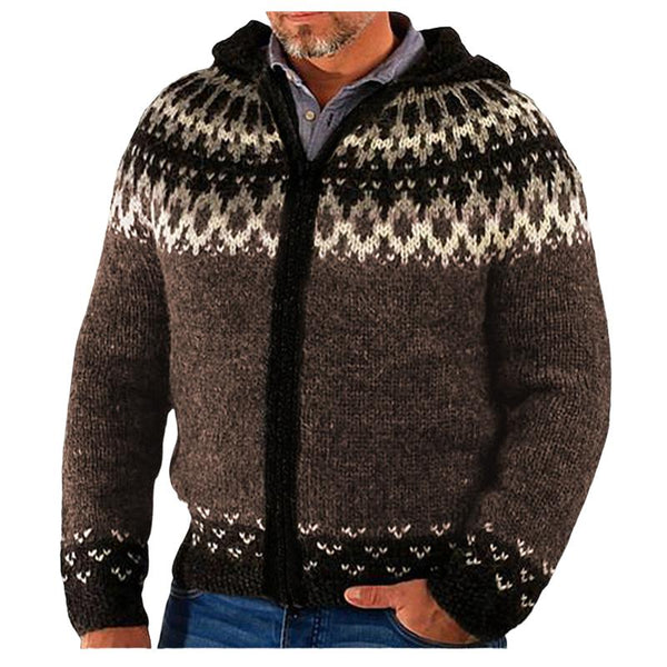 Men's Casual Jacquard Hooded Zip-up Sweater 65846167F