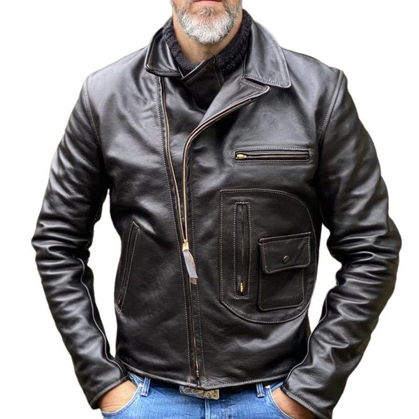 Men's Black Zip-up Leather Jacket 89988051U