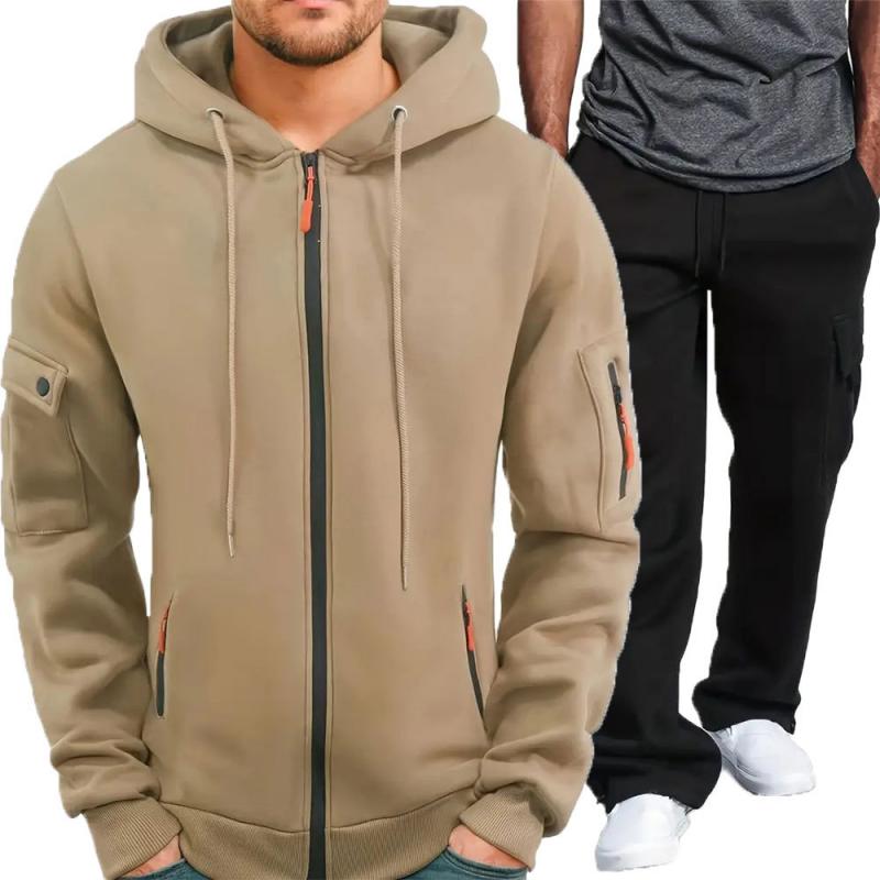 Men's Casual Multi-Pocket Hooded Jacket Sweatpants Set 48048315Y