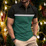 Men's Colorblock Zipper Lapel Short Sleeve Polo Shirt 28840496Z