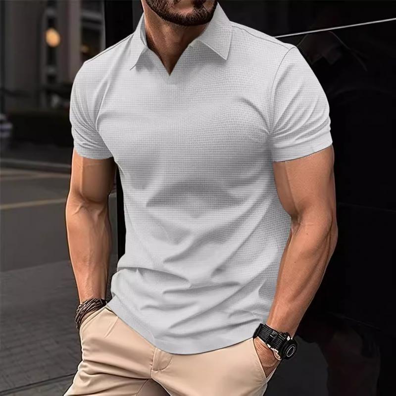 Men's Casual Solid Color V-Neck Short-Sleeved Polo Shirt 02904418Y