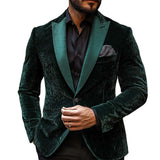 Men's Classic Retro Gentleman Collar Stitching Satin Slim Velvet Blazer 74403455K