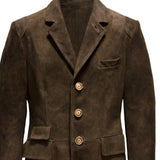 Men's Vintage Suede Lapel Multi-Pocket Single-Breasted Mid-Length Coat 07038109Y