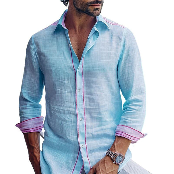 Men's Contrast Lapel Long Sleeve Shirt 95399698X