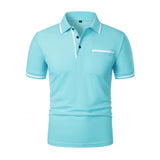 Men's Casual Colorblock Lapel Patch Pocket Short Sleeve Polo Shirt 84429932M