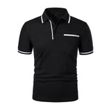 Men's Casual Colorblock Lapel Patch Pocket Short Sleeve Polo Shirt 84429932M