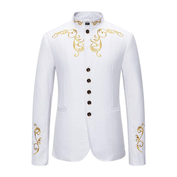 Men's Vintage Stand Collar Embroidered Slim Fit Single Breasted Blazer 50534272M