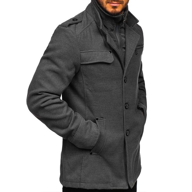 Men's Solid Double Layer Collar Single Breasted Casual Coat 74589024Z