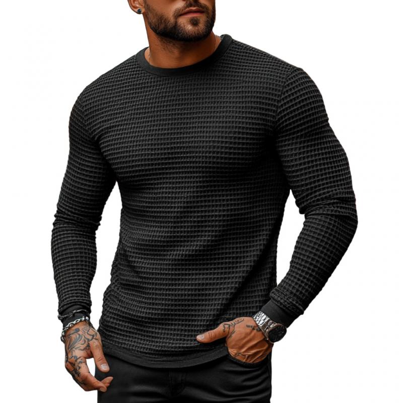 Men's Casual Waffle Collar Slim Fit Long Sleeve T-shirt 67704705M