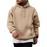 Men's Casual Solid Color Kangaroo Pocket Hooded Long Sleeve Sweatshirt 22891112Y