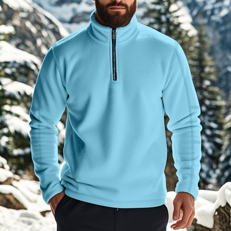 Men's Casual Outdoor Zipper Stand Collar Polar Fleece Pullover Sweatshirt 38767226M