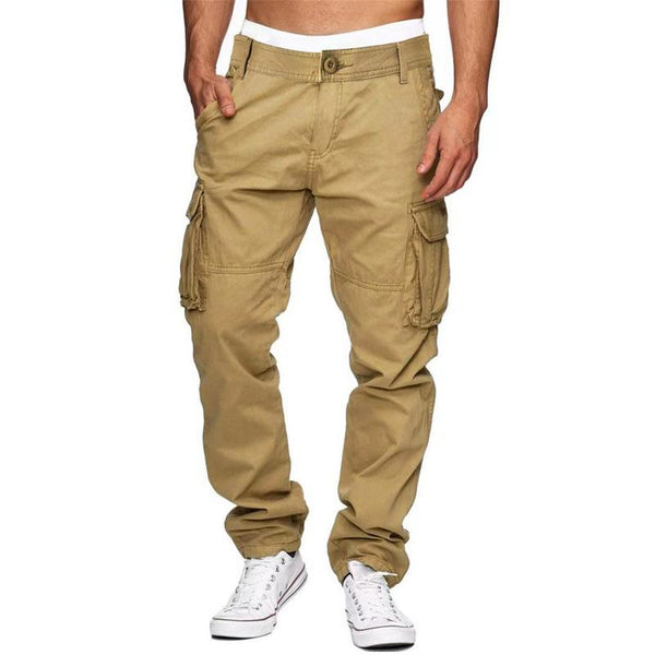 Men's Solid Cotton Loose Multi-pocket Straight Cargo Pants 46899465Z
