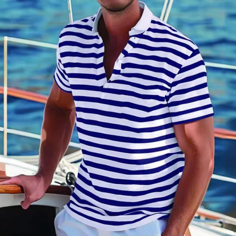 Men's Retro Stripe Print Short Sleeve Polo Shirt 29795184Y