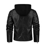 Men's Fashion Zipper Multi-Pocket Hooded PU Bomber Jacket 18891002M