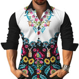 Men's Floral Print Long Sleeve Lapel Shirt 73011023X