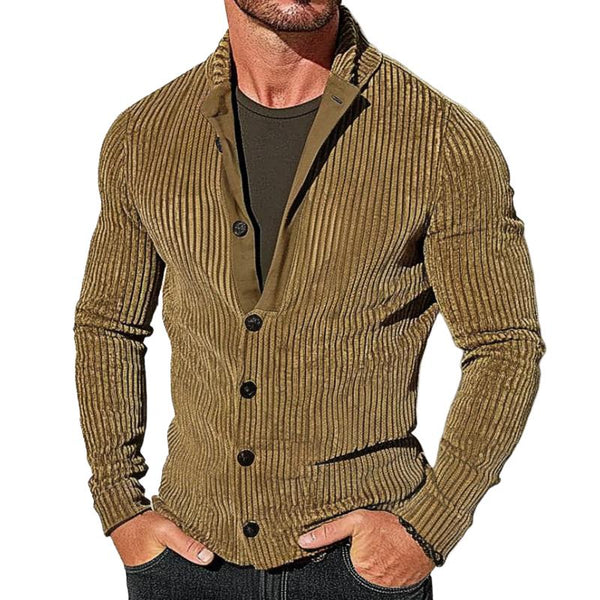 Men's Retro Casual Solid Color Striped Button Cardigan 62368633TO