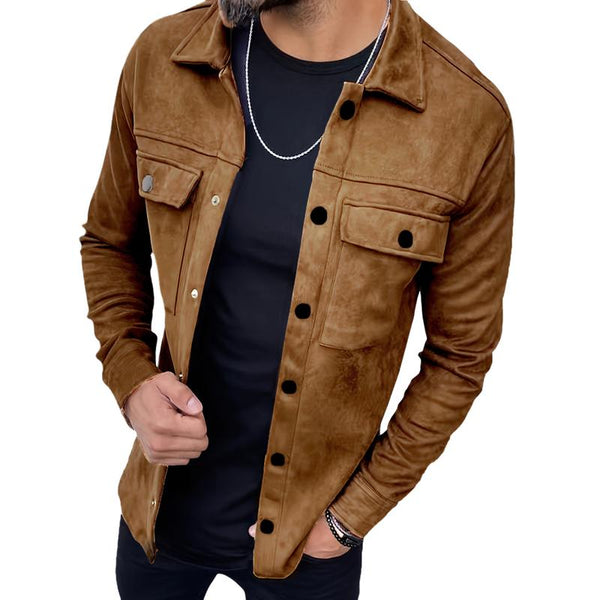 Men's Casual Solid Color Suede Lapel Single Breasted Slim Fit Jacket 19392253M