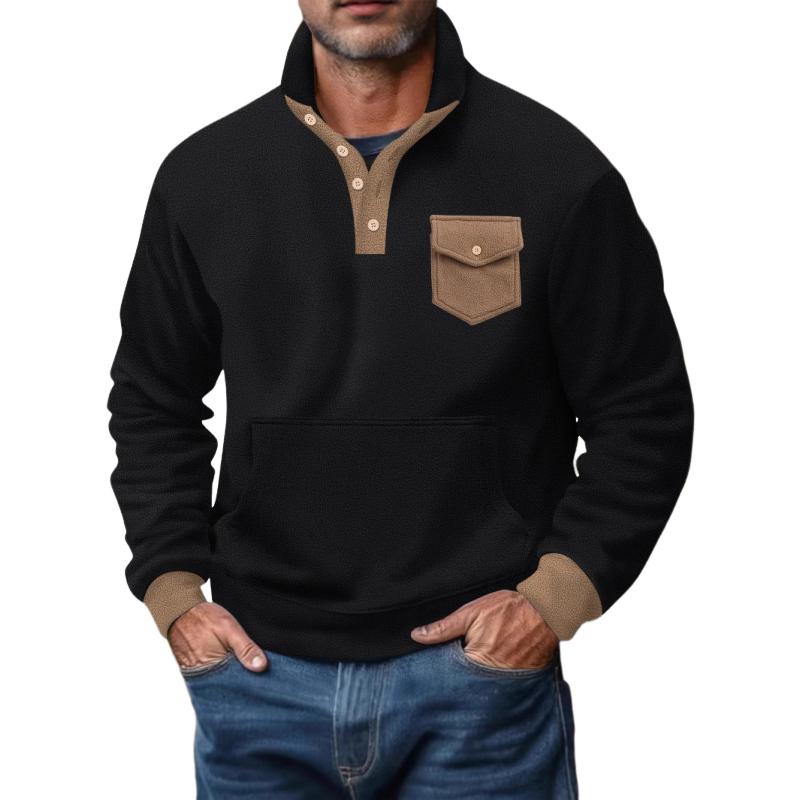 Men's Casual Polar Fleece Stand Collar Kangaroo Pocket Tactical Sweatshirt 93397847M