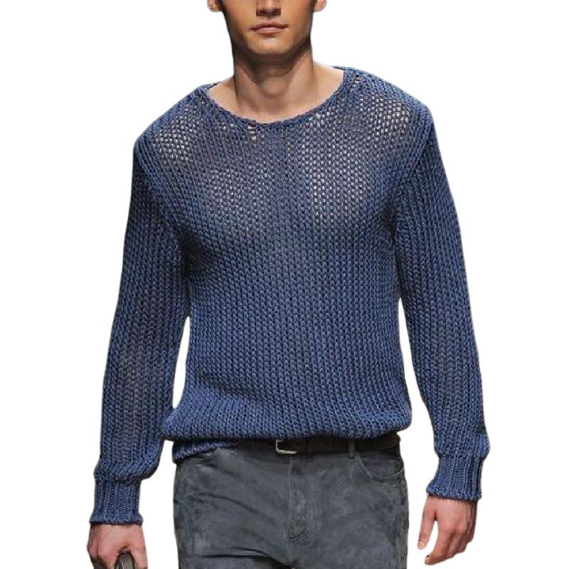 Men's Casual Fashionable Round Neck Long Sleeve Knitted Sweater 01869762K