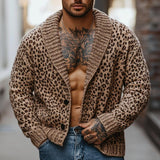 Men's Fashion Shawl Collar Leopard Jacquard Knitted Cardigan 32866599M